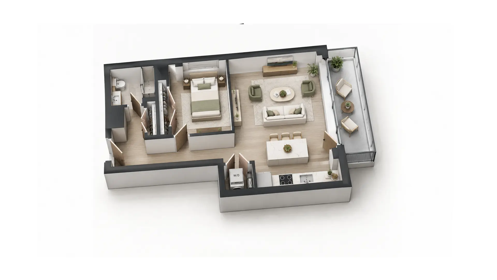 Floor plan of Unit 301, an 815 sq ft one bedroom at 812 W. Adams