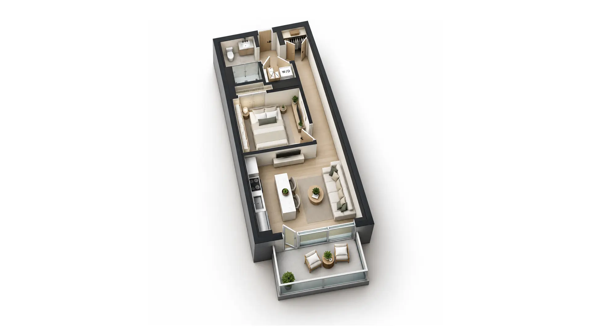 Floor plan of Unit 212, a 672 sq ft one bedroom at 812 W. Adams