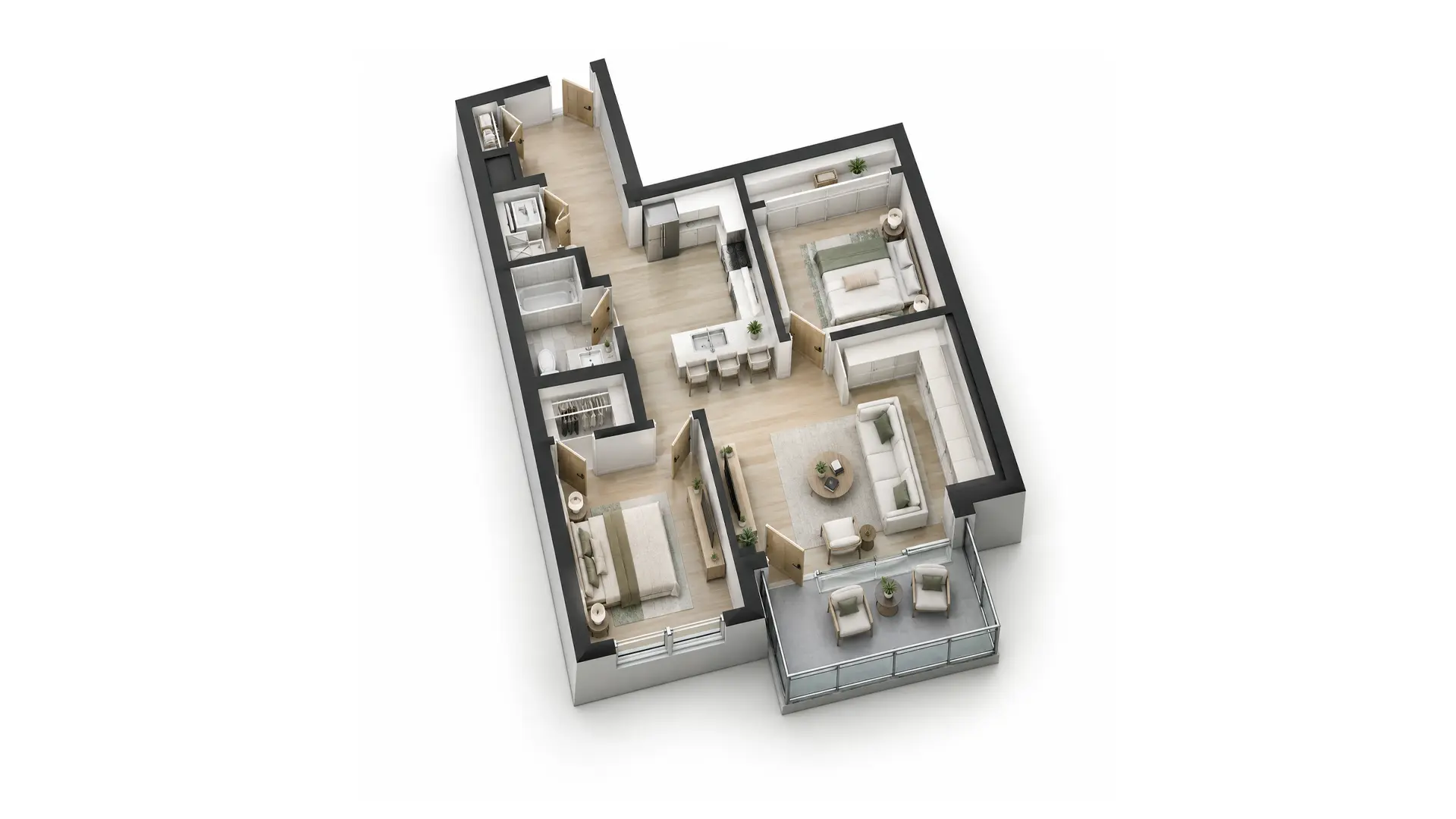 Floor plan of Unit 611, a 985 sq ft two bedroom on the top floor of 812 W. Adams