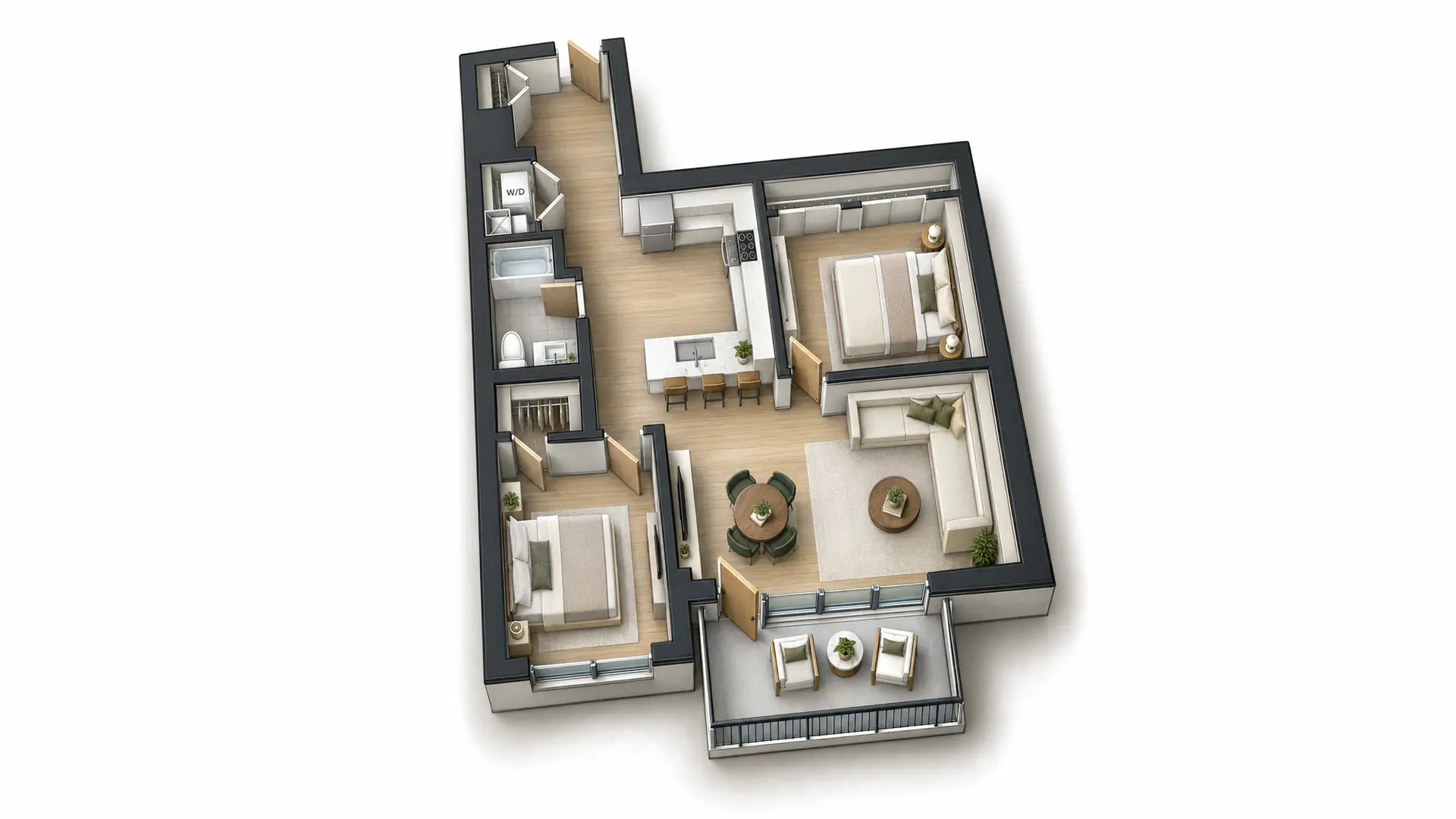 Floor plan of Unit 411, a 985 sq ft two bedroom at 812 W. Adams