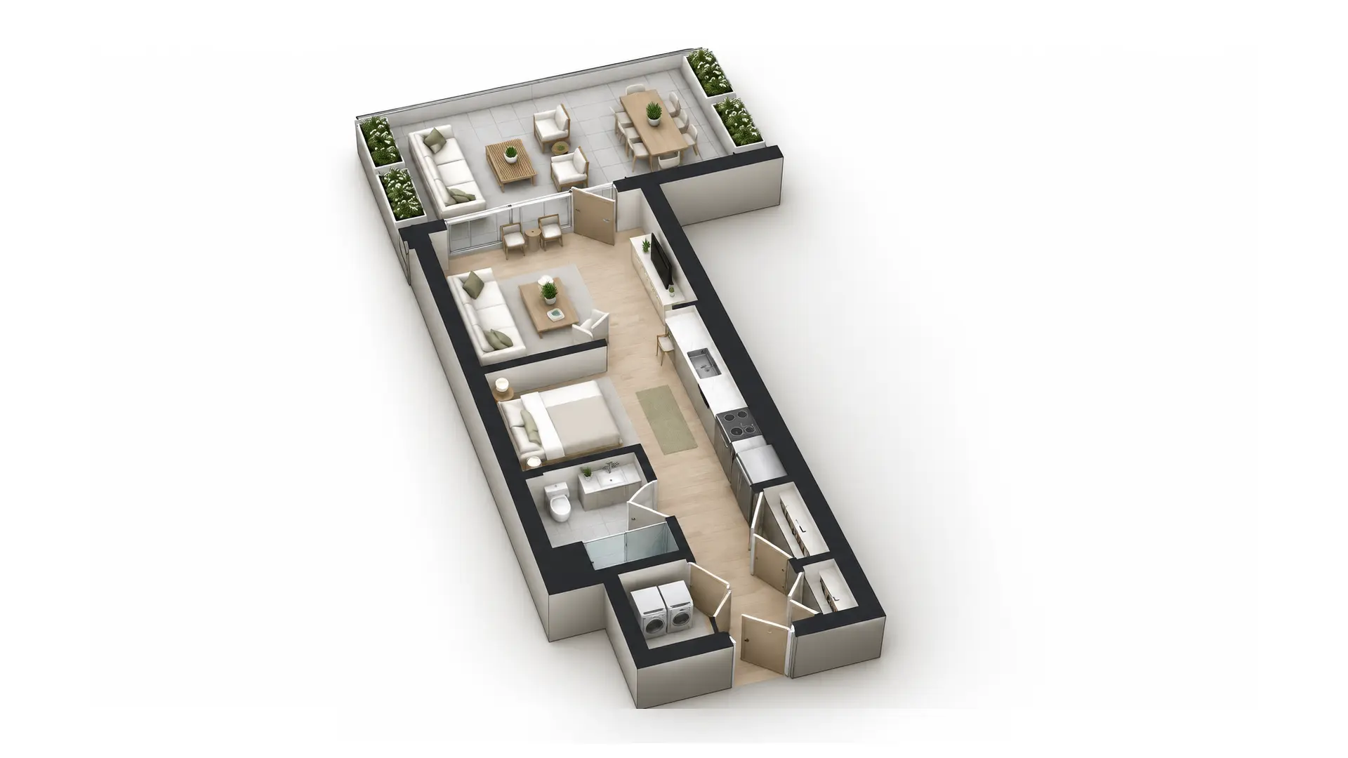Floor plan of Unit 205, a 643 sq ft convertible with a private terrace at 812 W. Adams