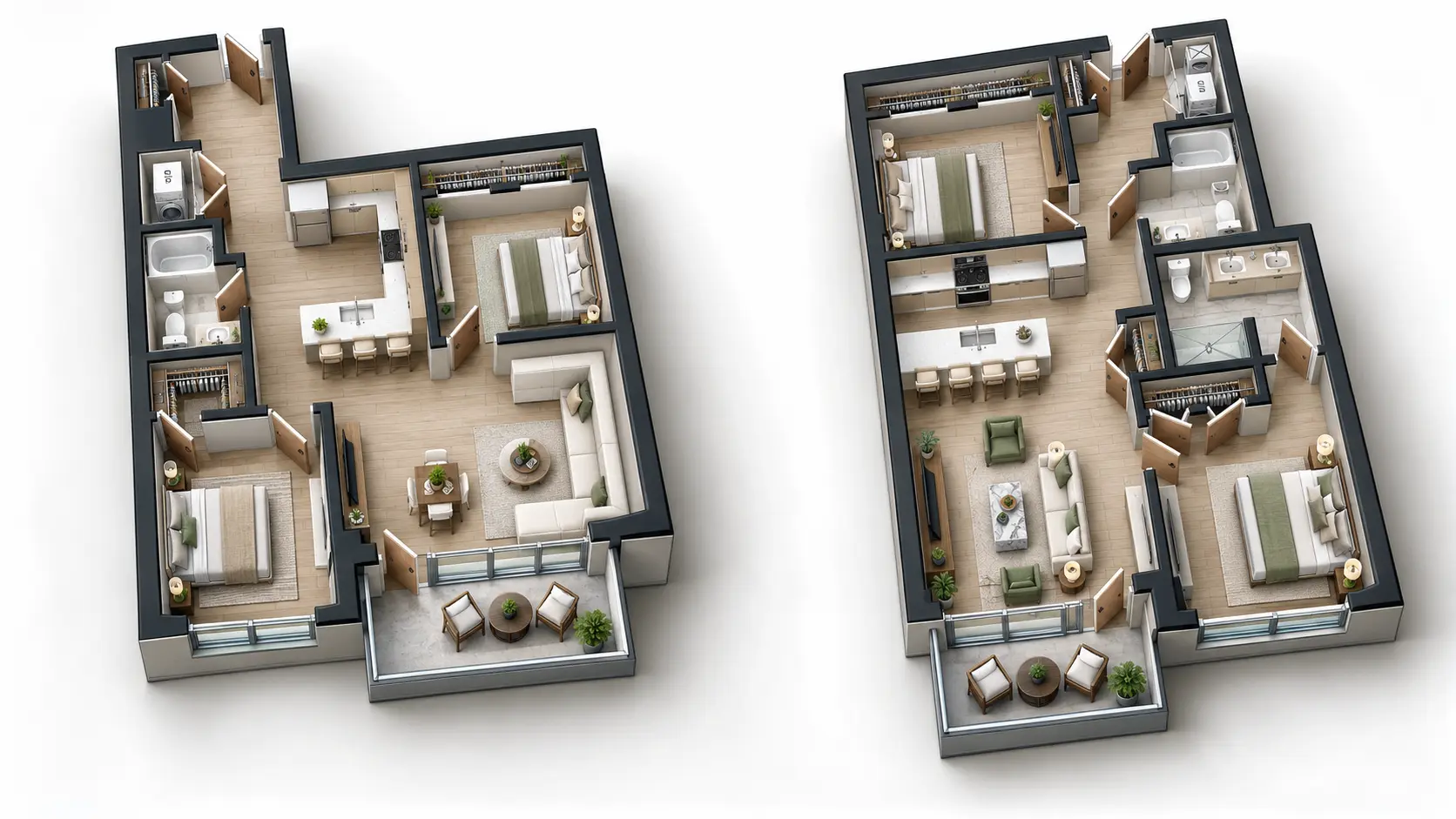 Two bedroom 3D floor plan layout at 812 W. Adams